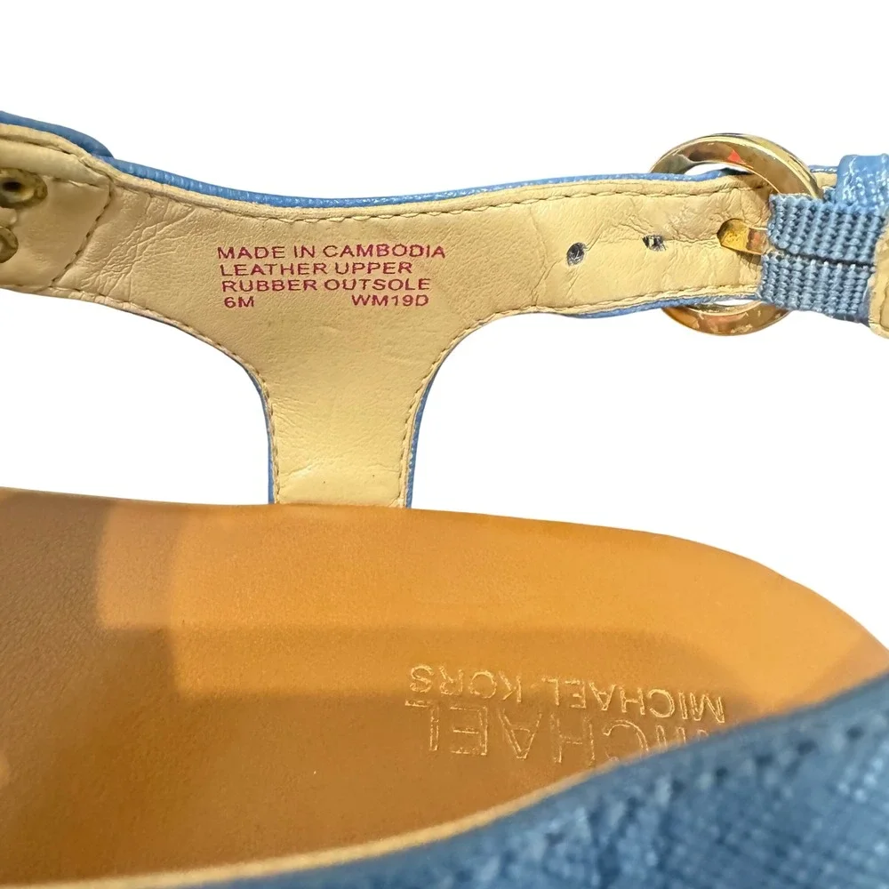 Michael Kors Plate Thong Sandals Women 6M‎ Blue Saffiano Leather Flat Logo